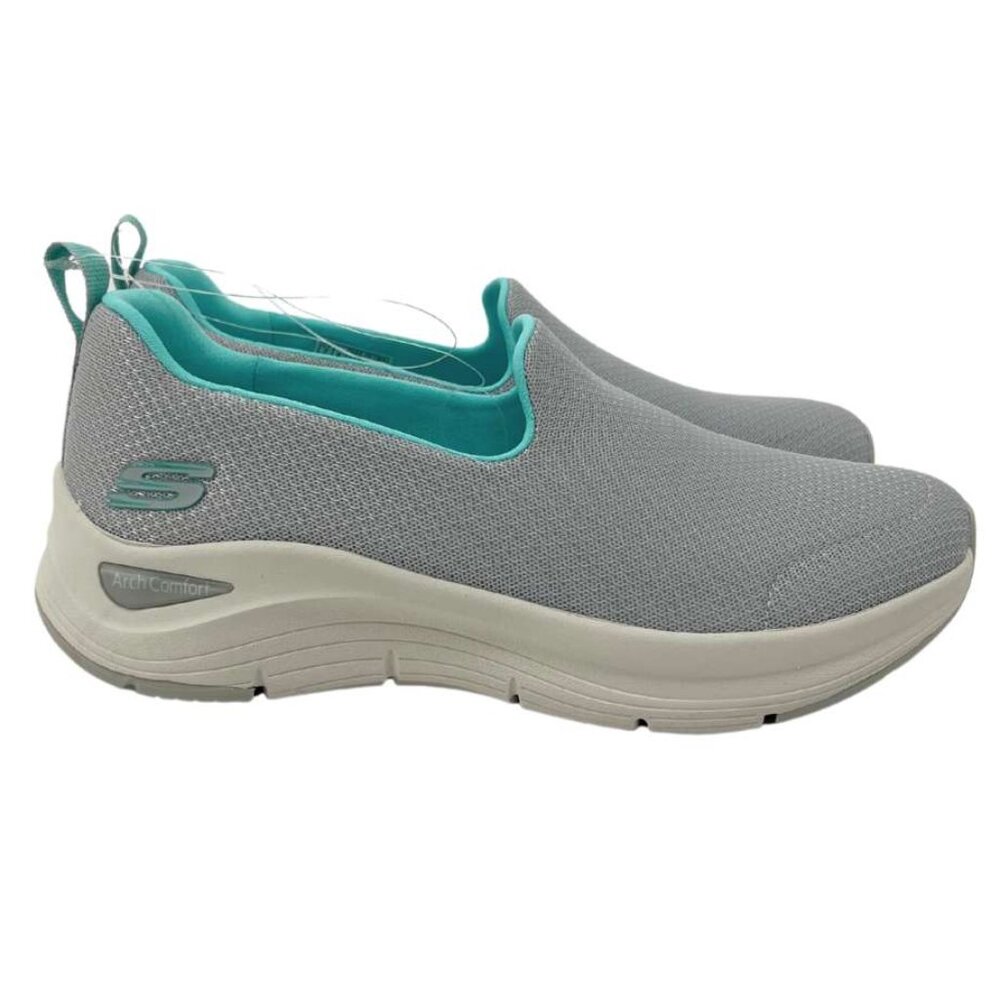 Skechers Women's Shoes | Slip-On | Light Grey w/ Turqoise | Mesh Upper | Size 7